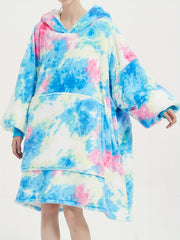 Tie Dye Plush Flannel Hooded Robe Plus Size