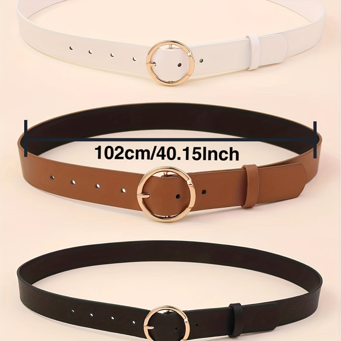 3pcs Round Pin Buckle Belt Casual Jeans Pants Belts