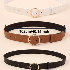 3pcs Round Pin Buckle Belt Casual Jeans Pants Belts