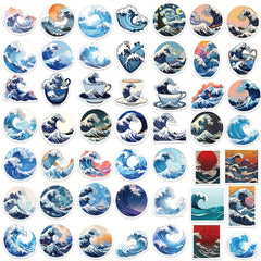 50pcs Ukiyo e Series Sea Wave Stickers Waterproof DIY