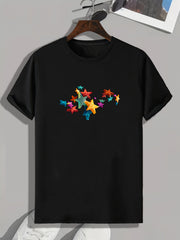 Star Pattern Print Men's Comfy Sports T-shirt Graphic Tee