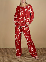  Snowflake & Lollipop Print Lounge Set - Top & Pants