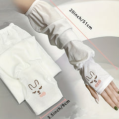 Rabbit Embroidery Ice Sleeves Candy Mesh UV Protection Gloves
