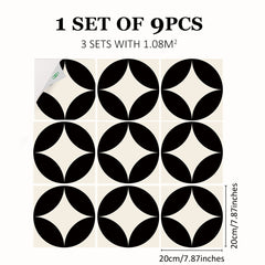 9pcs Nordic Style Printed Floor Stickers Waterproof Flower Tile Stickers