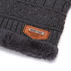 Men's Knitted Plush Beanie Hat Scarf Set