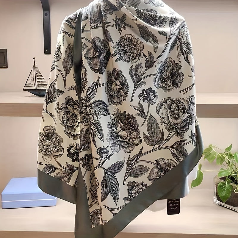 Vintage Peony Print Long Scarf Classic Large Shawl Oversized