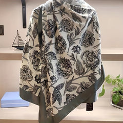 Vintage Peony Print Long Scarf Classic Large Shawl Oversized