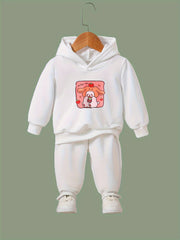 Kid's Cartoon Milky Tea Print Outfit Hoodie & Pants Set