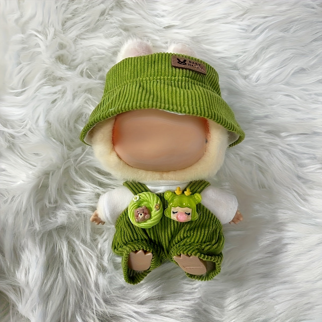 Bunny Doll Clothes Set Fisherman Hat Base Coat Suspender Pants
