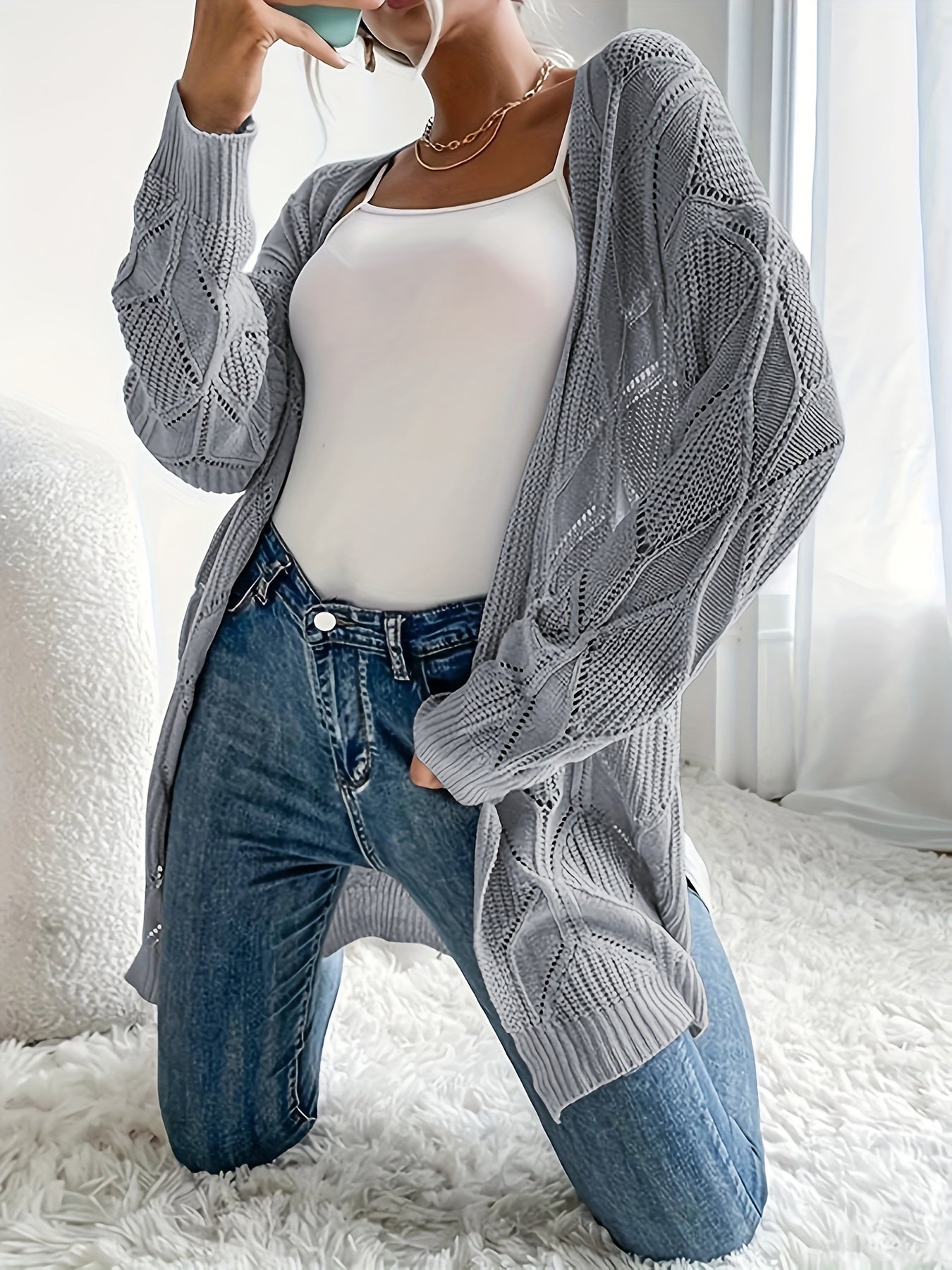  Solid Open Front Cardigan