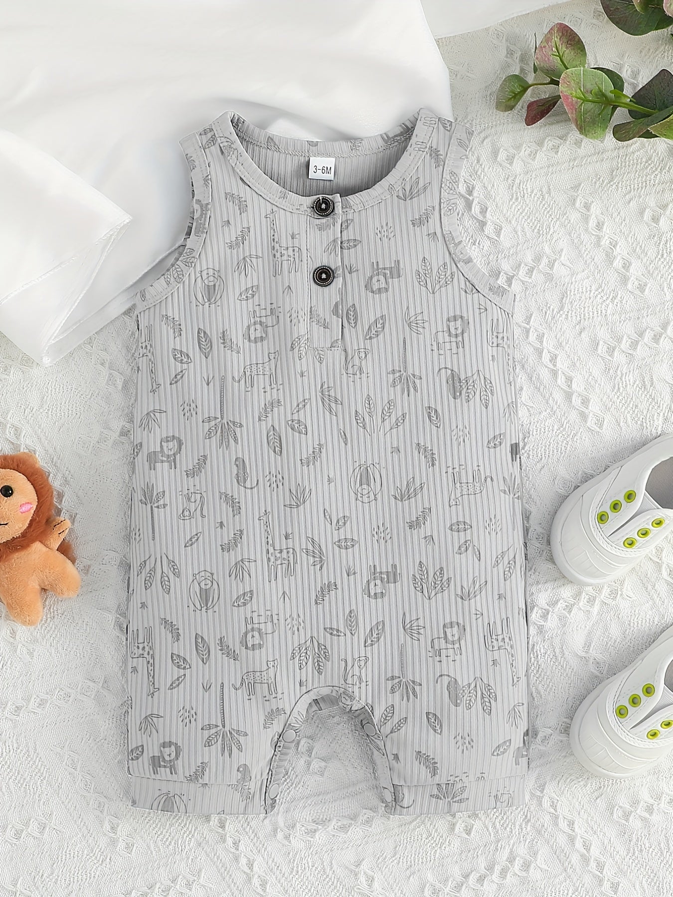 Baby Boys Animal Graphic Print Sleeveless Romper Jumpsuit Clothes