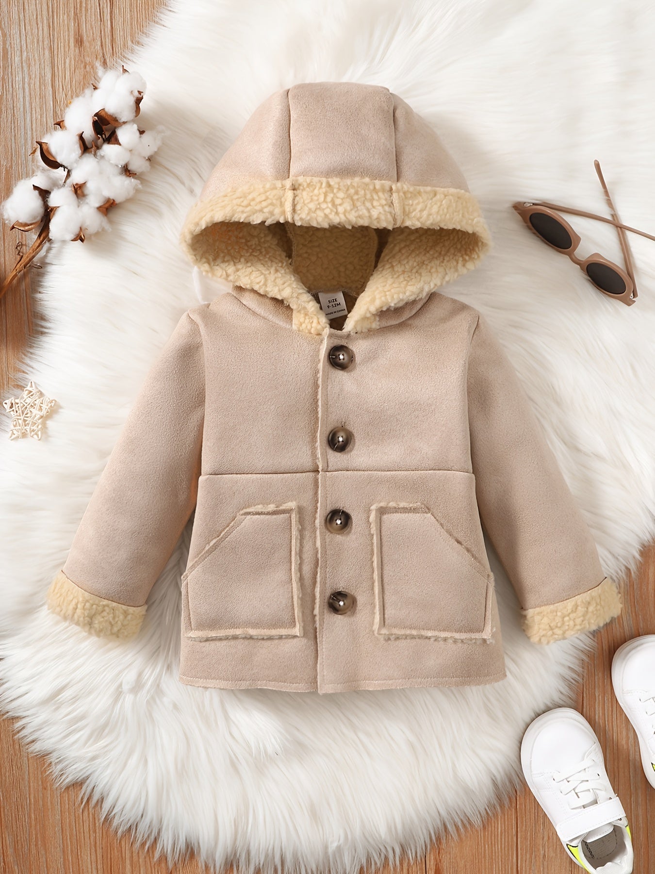 Baby Plush Long Sleeve Windbreaker Jacket Kids Hooded Fleece Coat