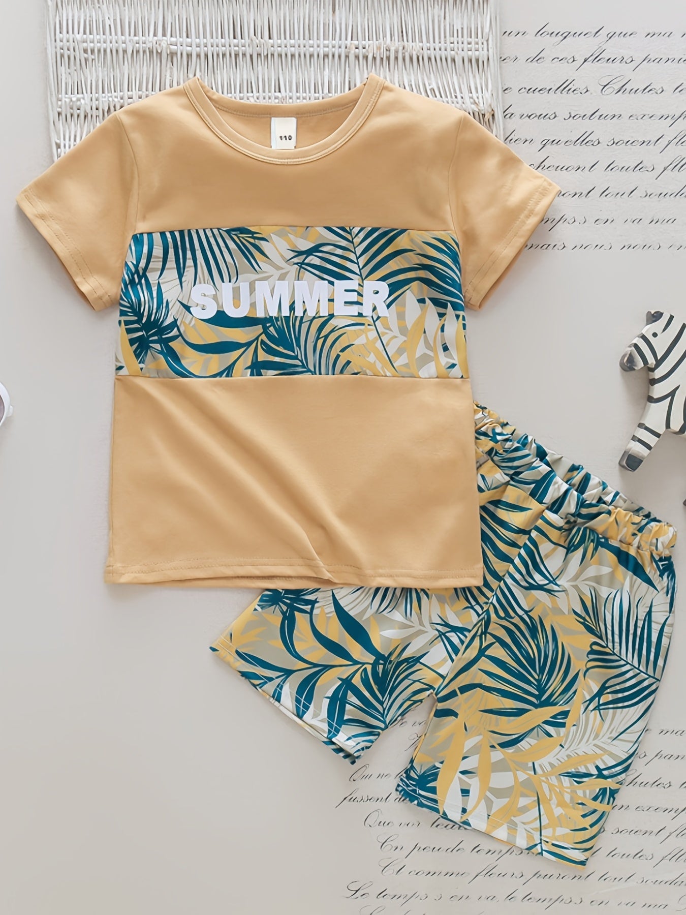 Boy Shorts Hawaiian Outfit Leaves Floral Shirt & Shorts Set