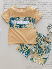 Boy Shorts Hawaiian Outfit Leaves Floral Shirt & Shorts Set