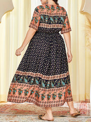  Paisley Floral Print V Neck Maxi Kaftan Dress