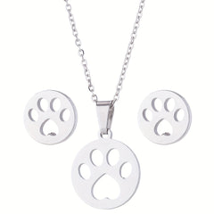 Stainless Steel Origami Cat Necklace and Earrings Set - Animal Pet Jewelry