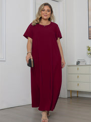  Solid Short Sleeve Maxi Dress