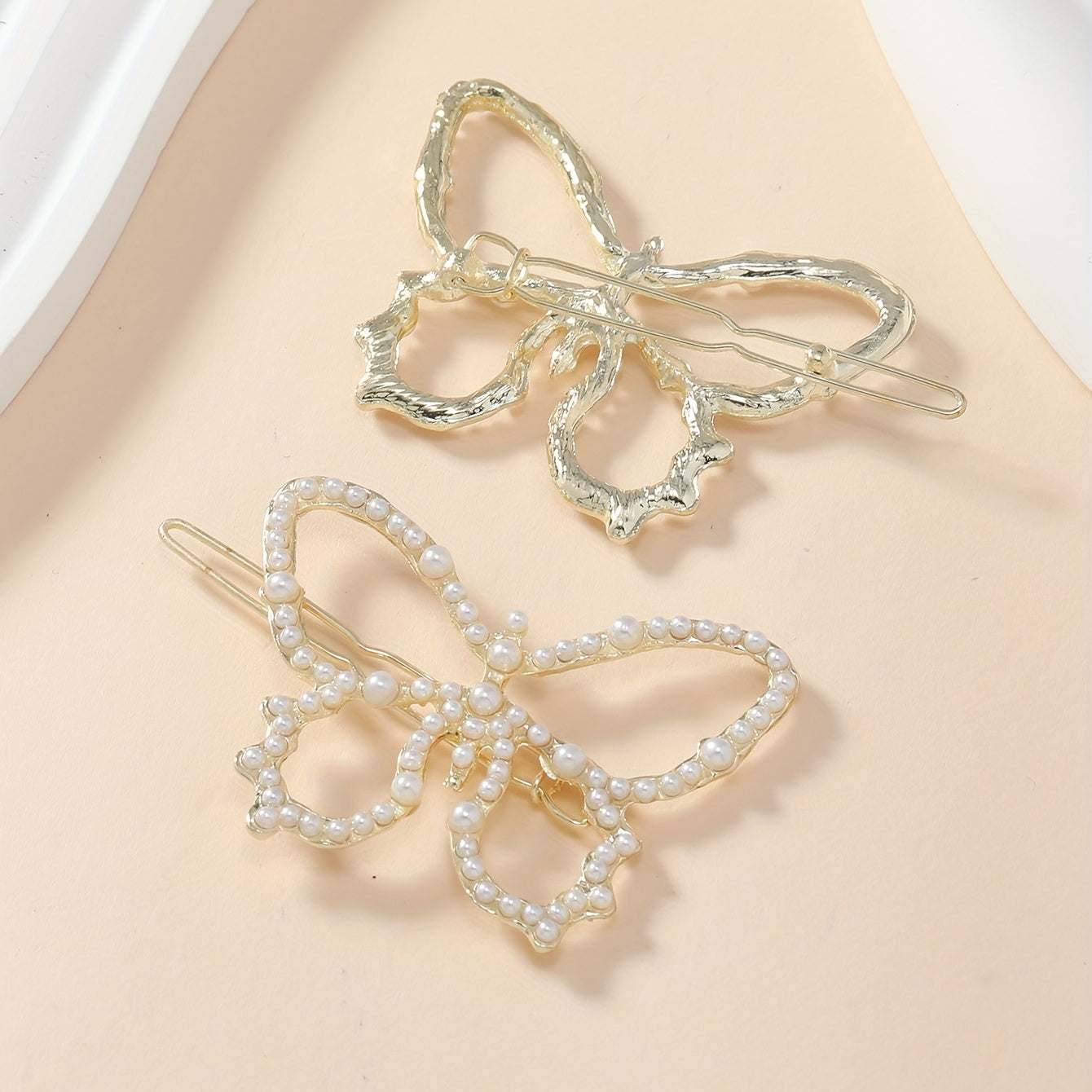 2pcs Faux Pearl Butterfly Hair Clips Hair Pins Hair Barrettes For Women