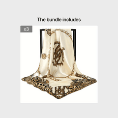 Leopard Chain Print Bandana Satin Square Head Scarf Solid Shawl