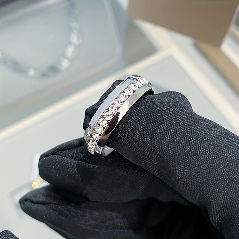 Silver Wedding Rings For Men Women 6mm Plain Circle Zircon Jewelry
