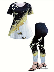  Tie Dye Butterfly Print Top & Leggings Set