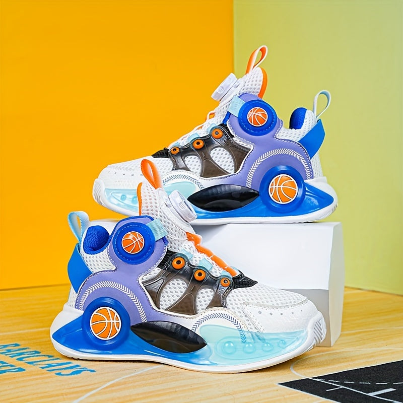 Boy's Block Basketball Shoes Rotating Buckle Non Slip Sneakers