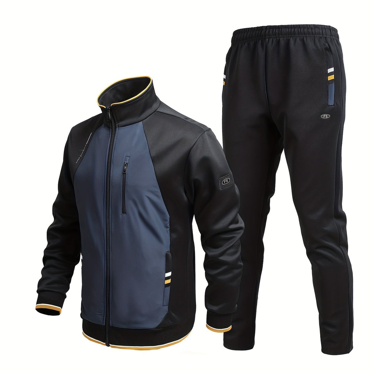 Men's Sports Suit Stand Collar Zip Up Jacket & Shorts