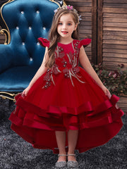 Girls Mesh Flower Embroidered Princess Dress Party Performance