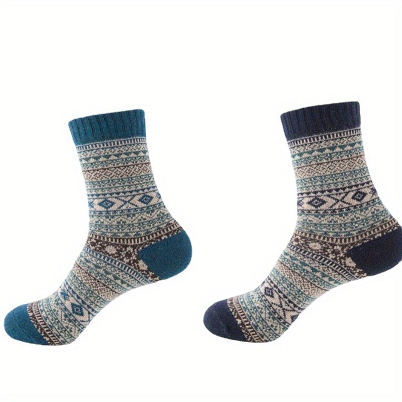 2 Pairs Geometric Pattern Socks Ethnic Style Mid Tube Women's Stockings