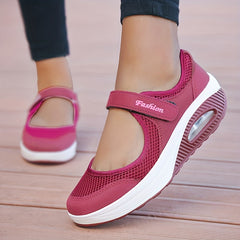 Mesh Backless Walking Shoes Air Cushion Hook & Loop Flat Shoes Women's
