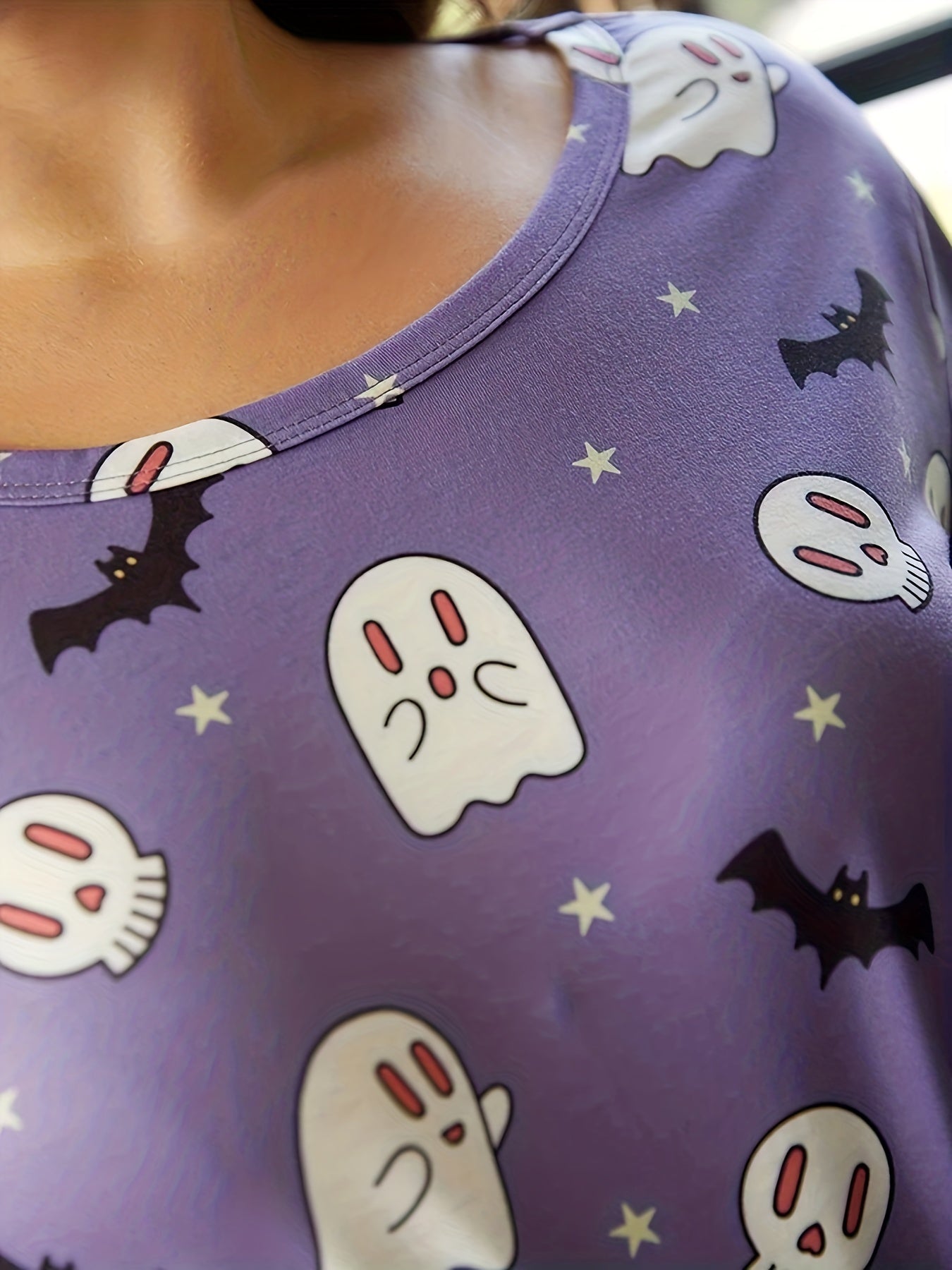 Ghost & Bat Print T-shirt & Shorts Set