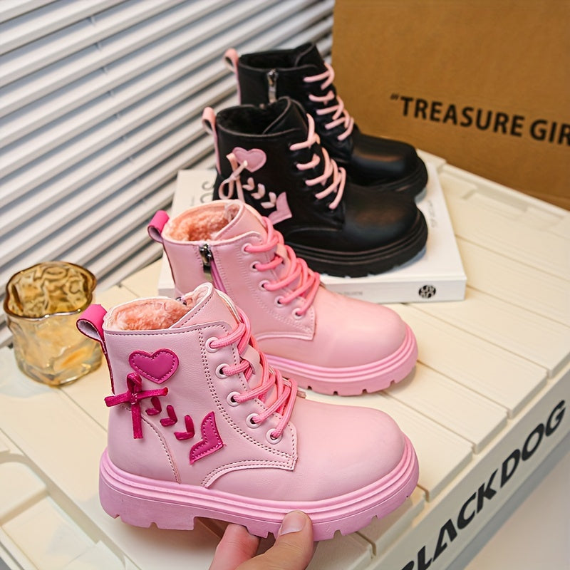 Girls' Plus Fleece Boots with Zipper, Comfy Non-Slip Boots for Autumn/Winter