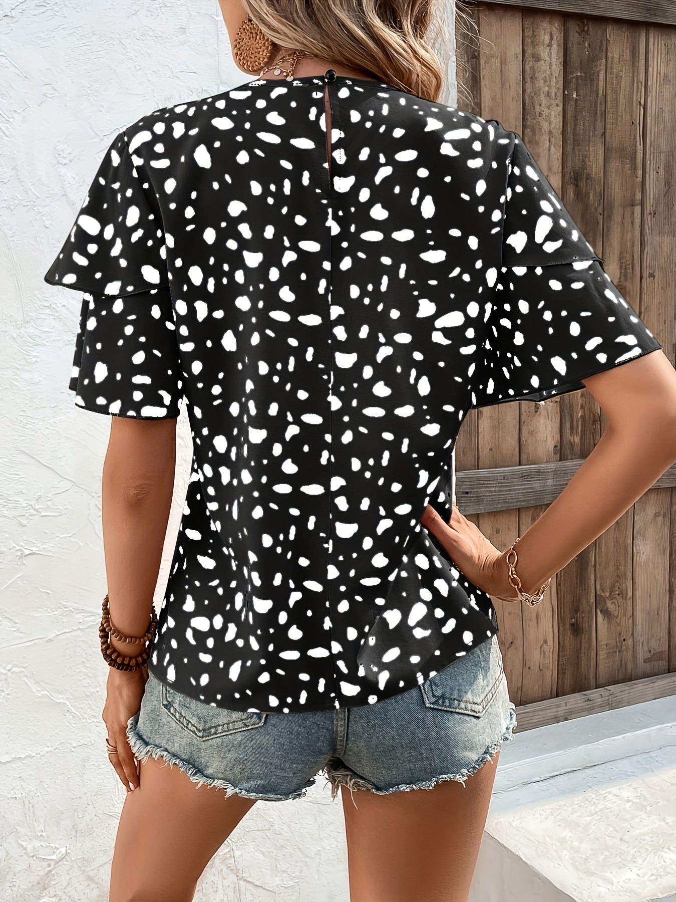  Random Print Layered Short Sleeve Blouse