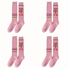 4 Pairs Letter Print Calf Socks Sports Knee High Stockings