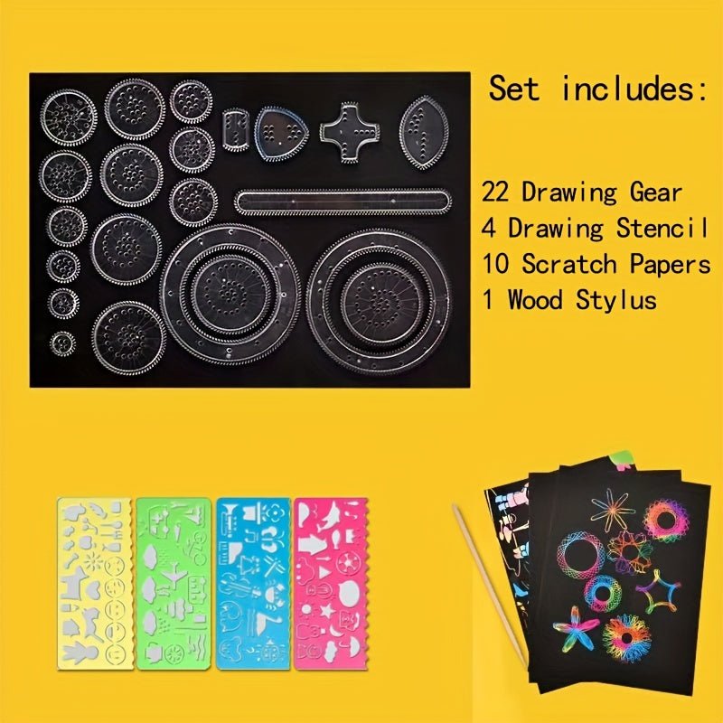 28pcs DIY Magic Ruler Scratch Painting Set Colorful Puzzle Drawing Tools