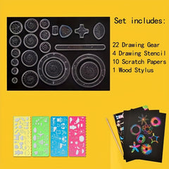 28pcs DIY Magic Ruler Scratch Painting Set Colorful Puzzle Drawing Tools