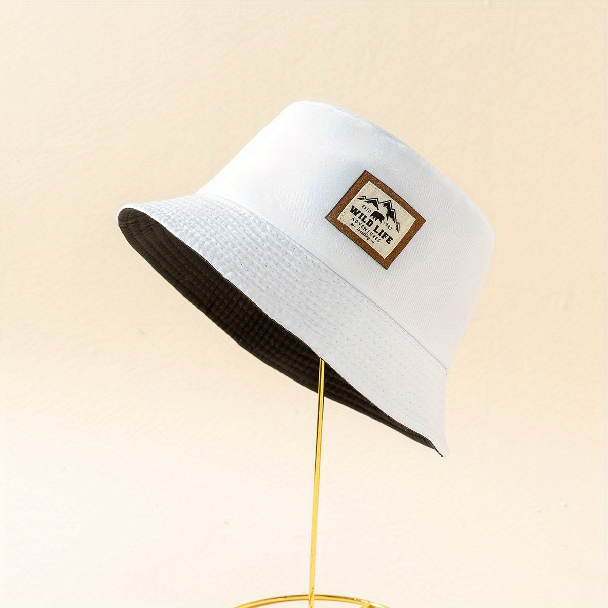 Wild Life Label Bucket Hat Solid Cotton Sunshade Basin Hat Casual Fisherman Cap