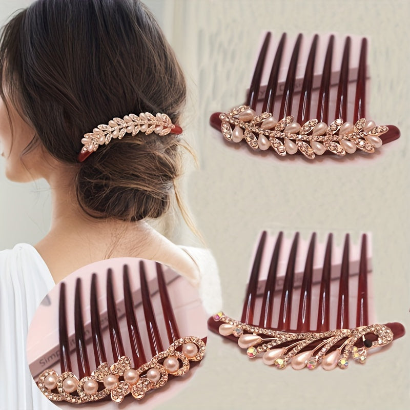 Vintage Faux Pearl Hair Comb Rhinestone Hair Comb Women's Classic Headwear