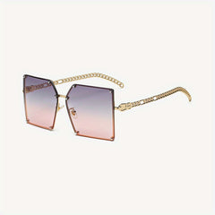 Ombre Lens Square Sunglasses UV400 Rivet Decor Glasses Chain