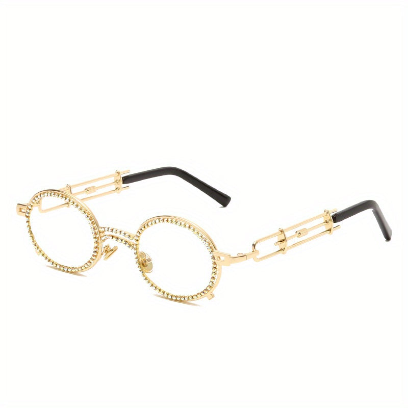 Y2K Tinted Metal Sunglasses Steampunk Rhinestone Hollow Glasses UV400