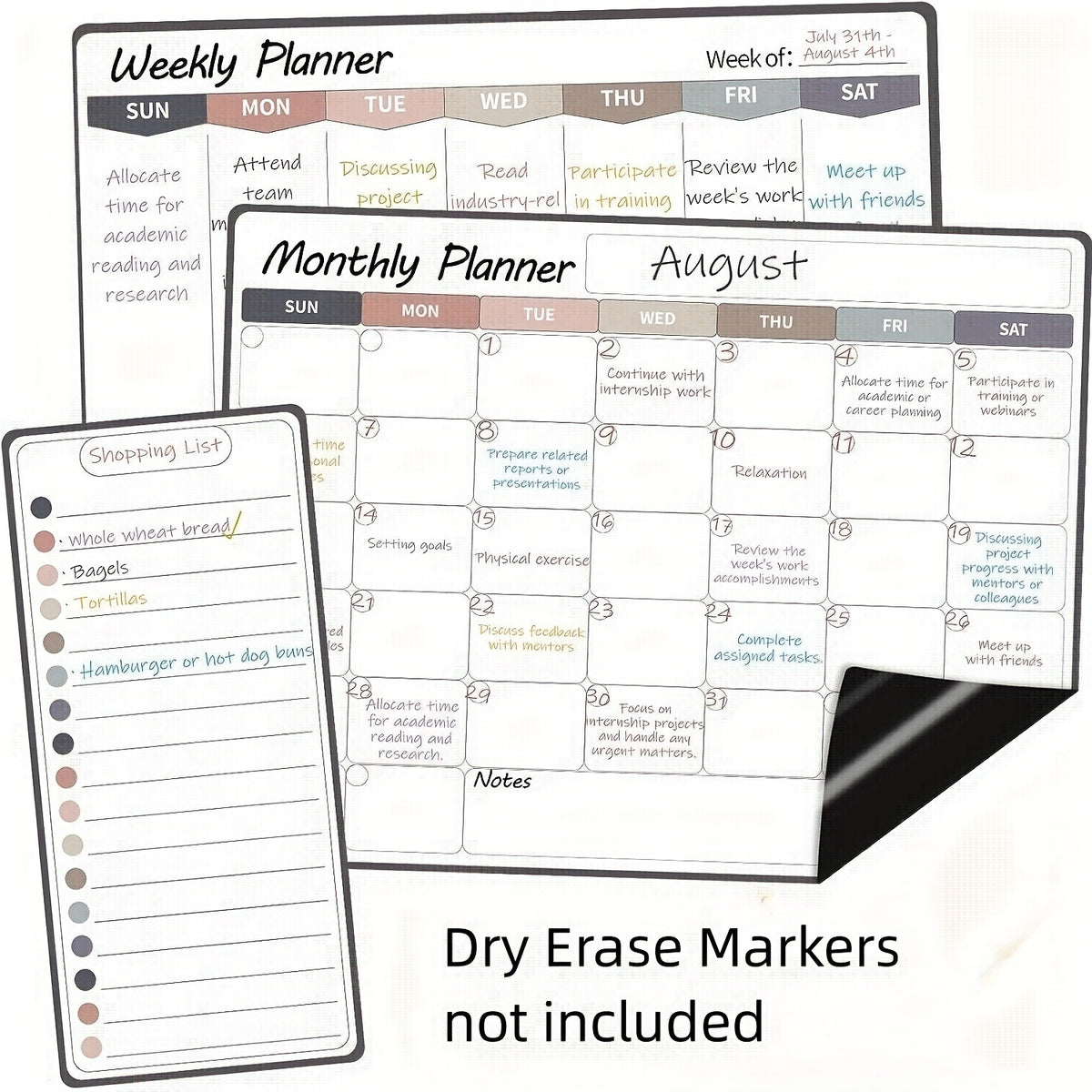 3pcs Colorful Magnetic Monthly Calendar Whiteboard For Fridge
