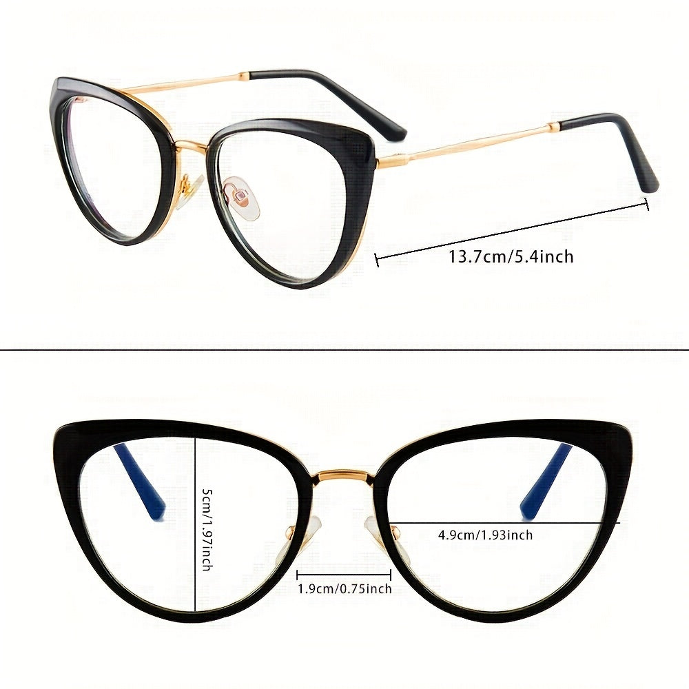 Vintage Cat Eye Clear Lens Glasses Anti Light Reading Minimalist Metal Eyewear