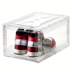 2pcs Transparent Shoe Boxes With Door Stackable Shoe Rack Plastic Organizer