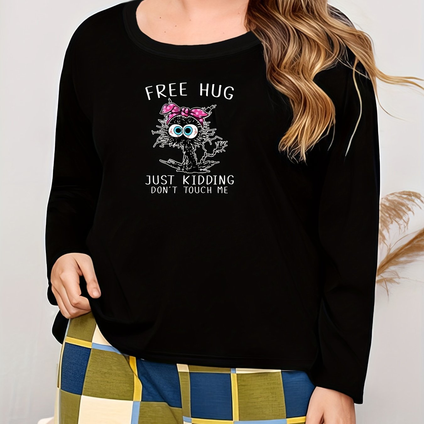  Cat Print Long Sleeve Lounge Top