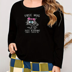  Cat Print Long Sleeve Lounge Top