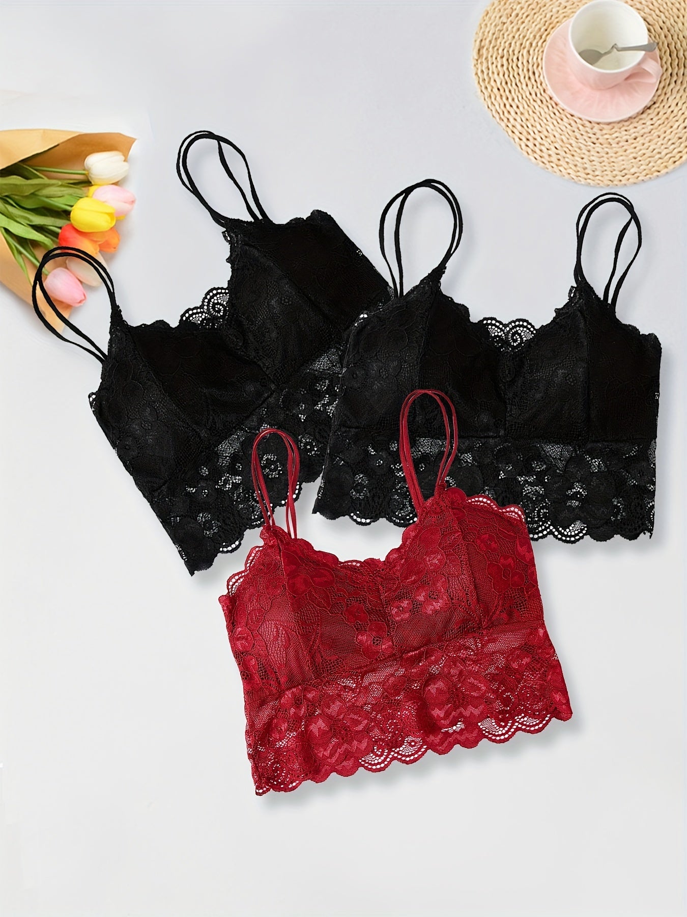 3pcs Lace Underwear Cami Bra Set for Teens 13-20 Years
