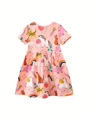Toddler Girls Unicorn Graphic Cotton Princess Dress