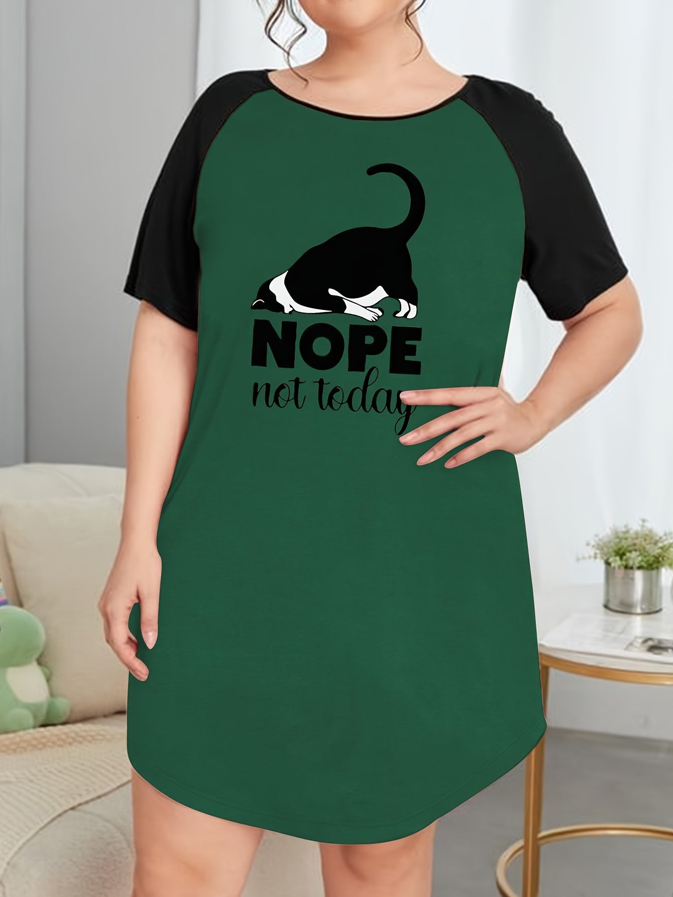  Cat Print Round Neck Sleep Dress