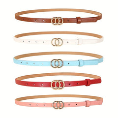 Double Ring Buckle Thin Belt Candy PU Belt Casual Jeans Pants Belt