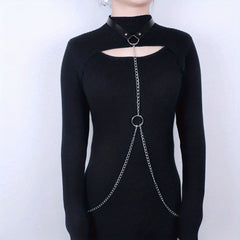 Chain Fringe Harness Punk Rivet PU Leather Waistband Neck Harness